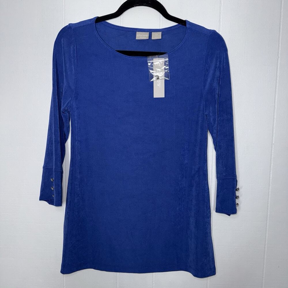 Chico’s Travelers Women’s Slinky Knit Button Sleeve Tunic Top Size 00, 0/2 NWT